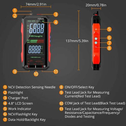 ⚡USB Rechargeable Digital Multimeter🔋– 6000 Counts, Large Color Screen & Backlight! 🛠️🔌